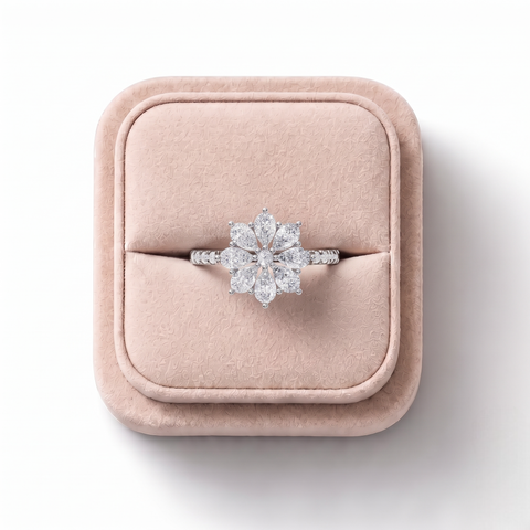 0.89 Ct Round Cluster With Side Stone Ring