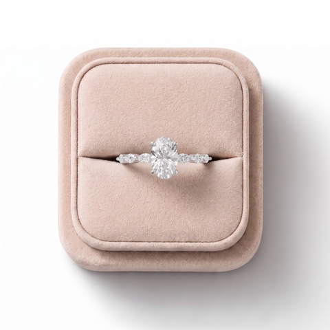 1.31 CT Oval Prong Marquise Accent Lab Diamond Ring