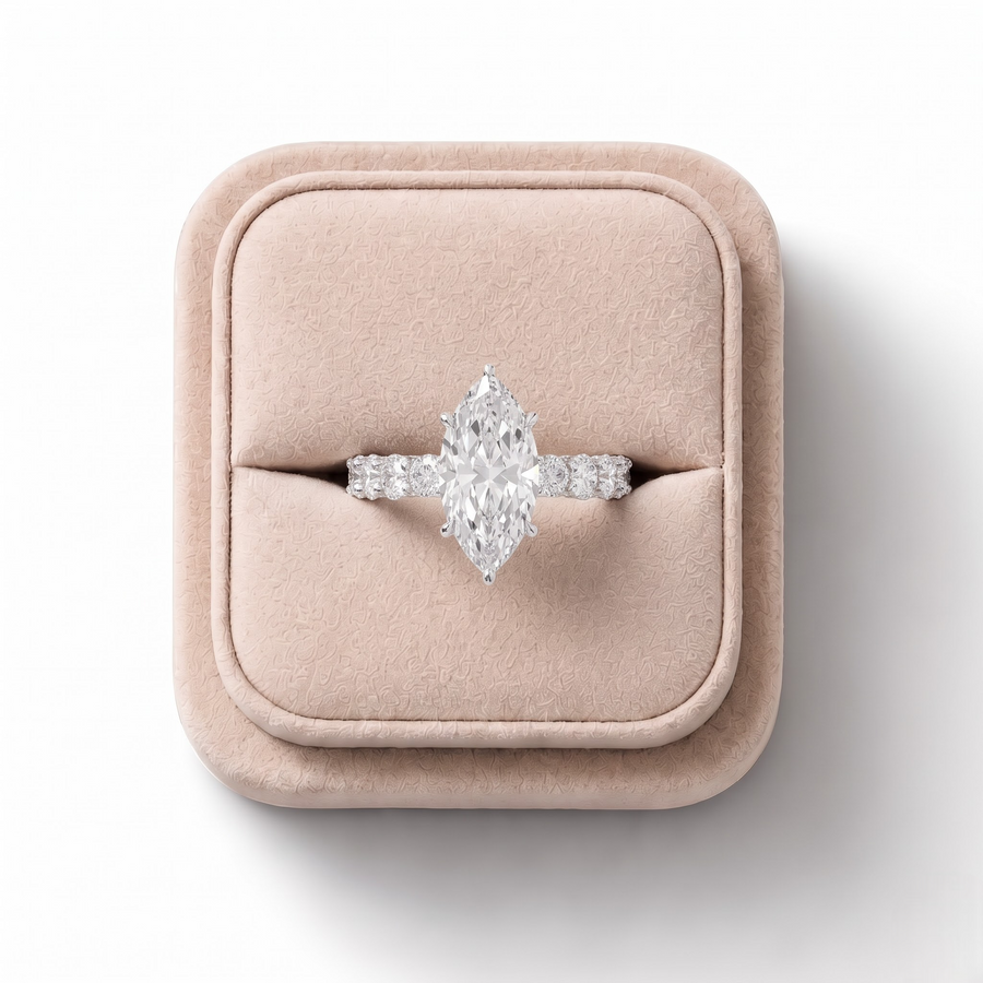6.94 Ct Marquise Hidden Halo With Side Stone Ring 4.00 Ct Center