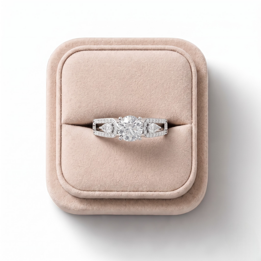 1.32 Ct Round Solitaire With Side Stone Ring 1.00 Ct Center