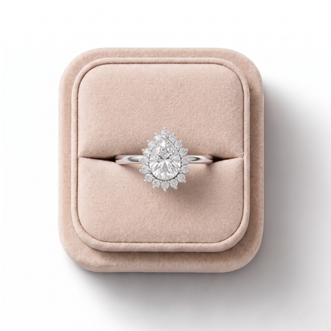 0.88 CT Pear Halo Lab Diamond Ring