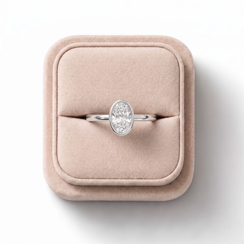 1.00 CT Oval Bezal Lab Diamond Solitaire Ring
