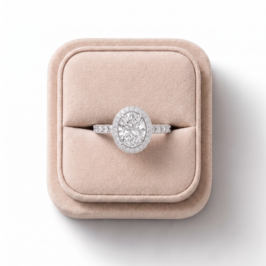4.18 Ct Oval Hidden Halo With Side Stone Band 2.00 Ct Center