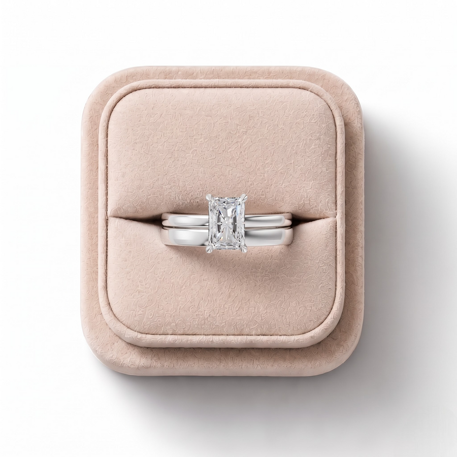 1.00 Ct Radiant Solitaire Lab Diamond Bridal Ring Set