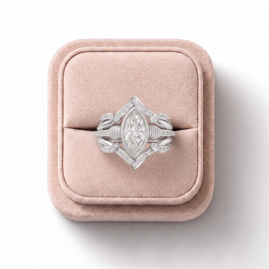 1.28 Ct Marquise Solitaire With Side Stone Band Set 1.00 Ct Center