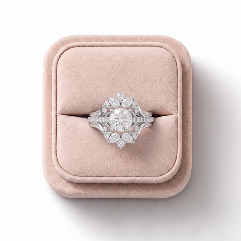 1.65 Ct Round Halo With Side Stone Band Set 1.00 Ct Center