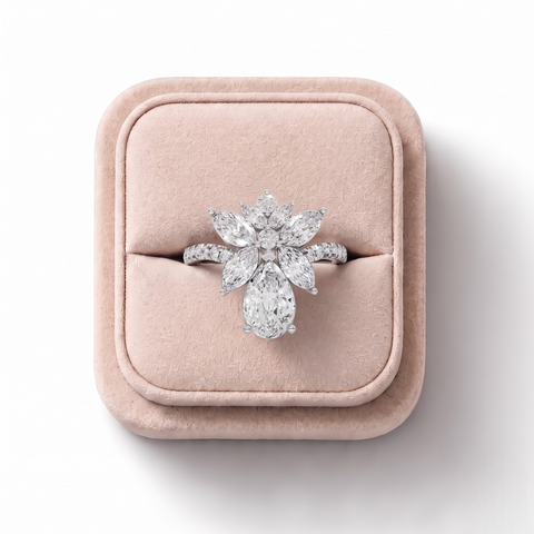 2.05 Ct Pear & Marquise Floral Lab Diamond Cluster Ring with Accent Band