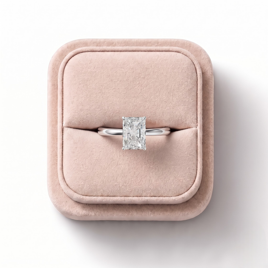 2.61 Ct Radiant Solitaire Lab Diamond Hidden Halo Solitaire Ring 2.5 Ct Center
