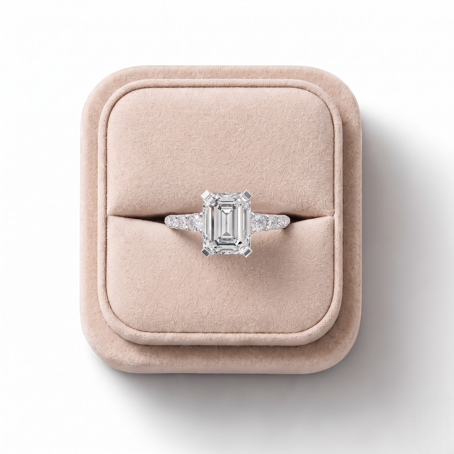 2.24 Ct Emerald Lab Grown Diamond Tapered Side Stone Ring
