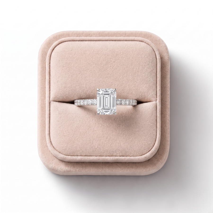 1.73 CT Emerald Hidden Halo Pavé Ring