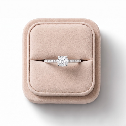 0.78 Ct Cushion Hidden Halo Pavé Ring