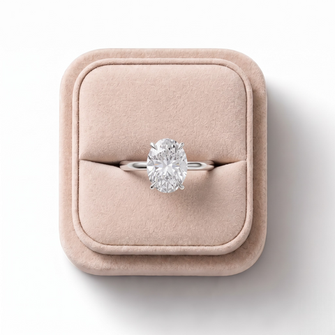 4.10 CT Oval Hidden Halo Lab Diamond Solitaire Ring