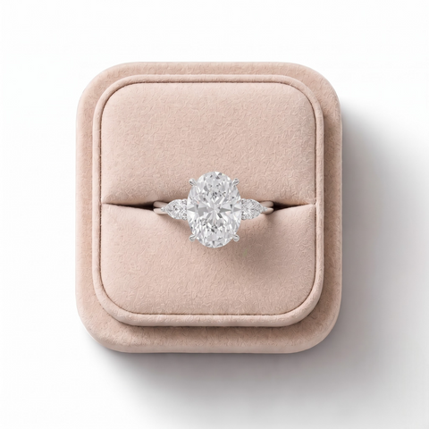 3.36 Ct Oval Three Stone Hidden Halo Engagement Ring