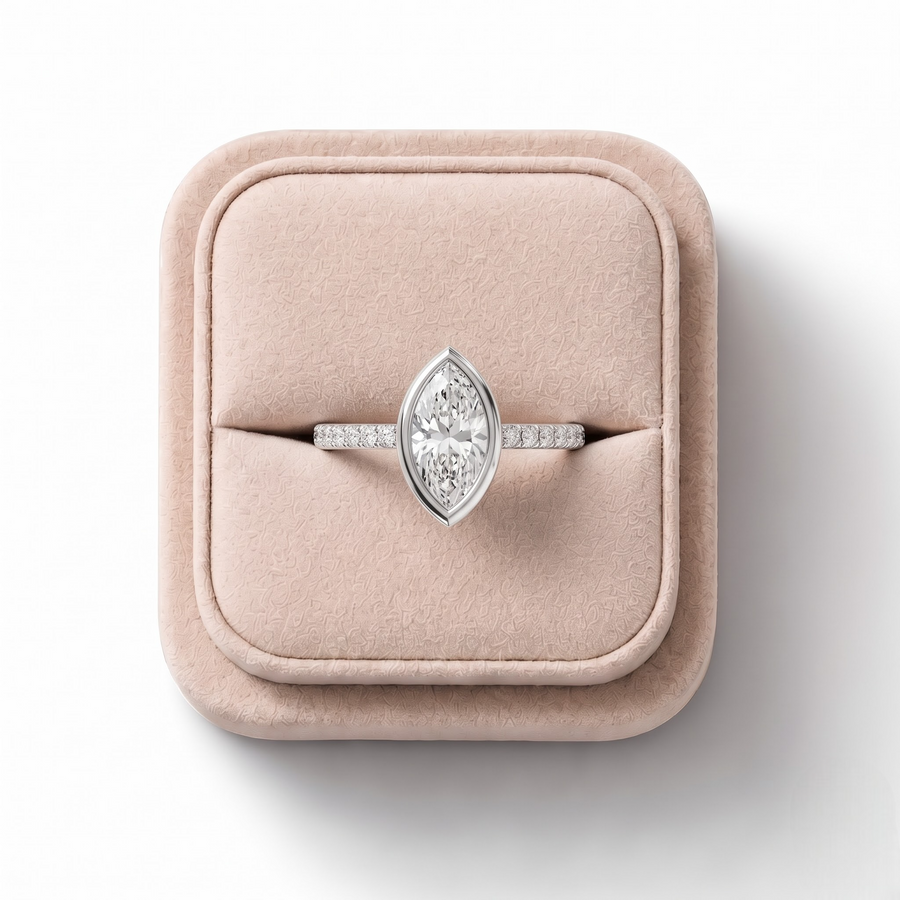 1.84 Ct Marquise Bezel Solitare Accent Lab Diamond Ring