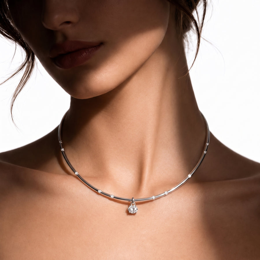 1.42 Ct Round Solitaire Pendant Collar Necklace