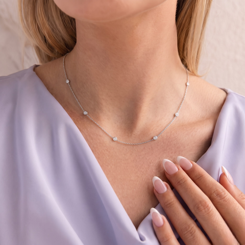1.08 Ct Round Bezel Station Necklace