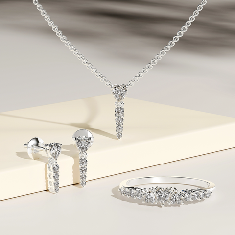 2.06 Ct Heart Lab Diamond Jewelry Set with Pendant, Earrings & Eternity Ring