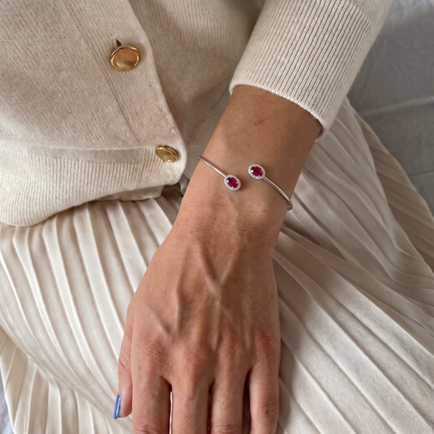 1.73 Ct Ruby Open Cuff Bangle with Diamond Halo