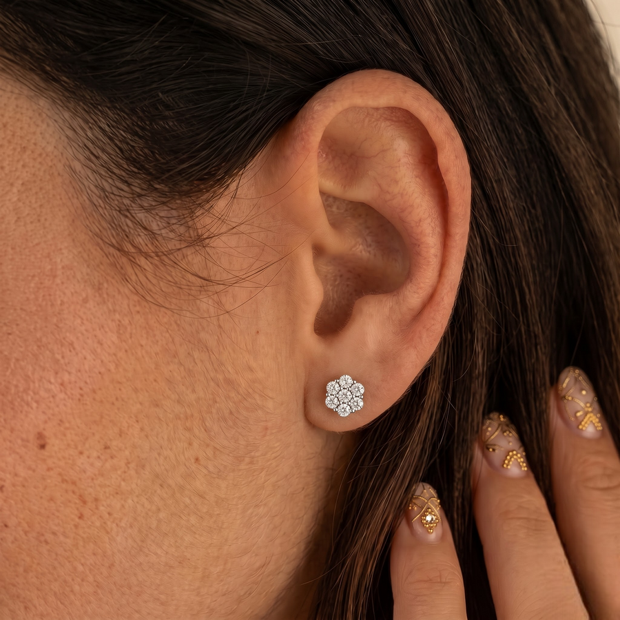0.49 Ct Round Cluster Flower Stud Earrings
