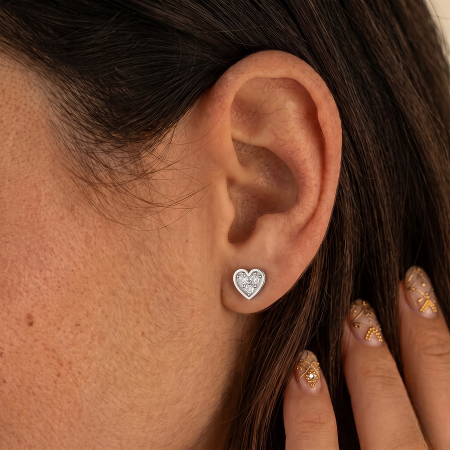 0.67 Ct Heart Shape Cluster Diamond Stud Earrings