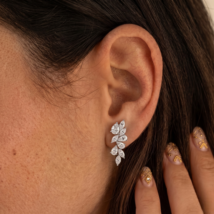 3.56 CT Marquise & Pear Cluster Drop Earrings