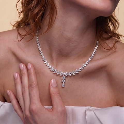 12.12 Ct Marquise Leaf Lab Diamond Lariat Necklace