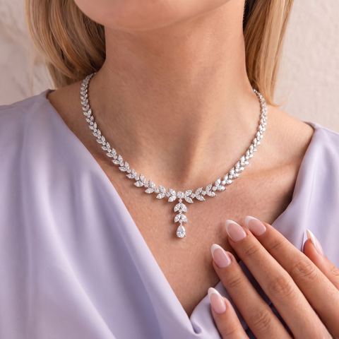 12.12 Ct Marquise Leaf Lab Diamond Lariat Necklace