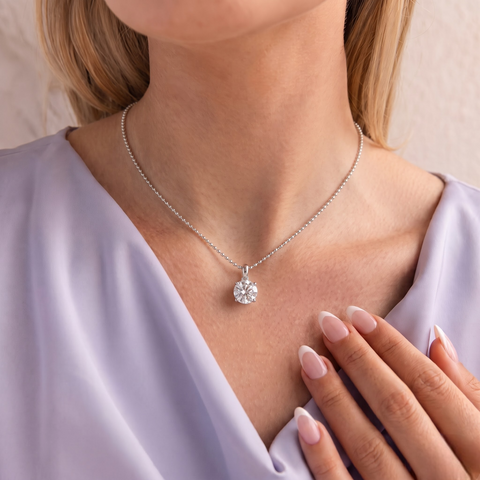 1.50 CT Round Basket Lab Diamond Solitaire Pendant