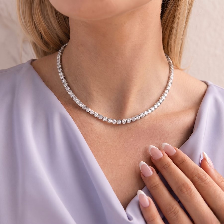 91.00 CT Round Lab Grown Diamond Tennis Necklace