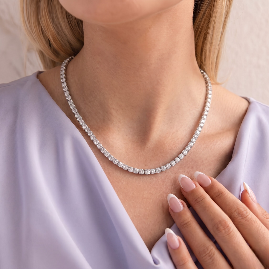 21.83 Ct Classic Round Lab Diamond Tennis Necklace