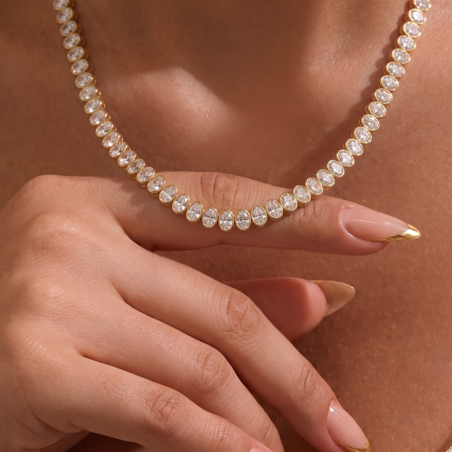 68.00 CT Oval Bezel Lab Grown Diamond Tennis Necklace