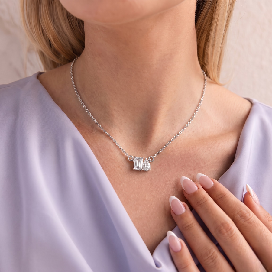 0.75 Ct Emerald Cut Bezel Lab Diamond Necklace