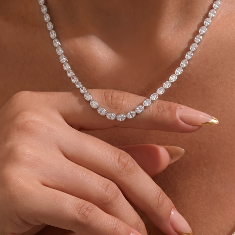 44.00 CT East-West Oval Bezel Lab Grown Diamond Tennis Necklace