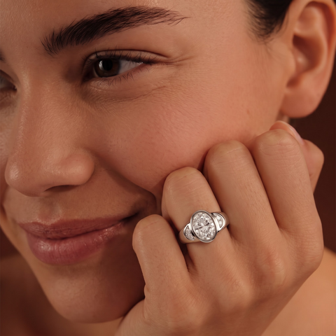 1.60 Ct Oval Bezel Diamond Ring with Side Diamond