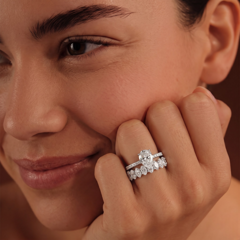 3.56 Ct Pear Solitaire Lab Diamond Bridal Ring Set