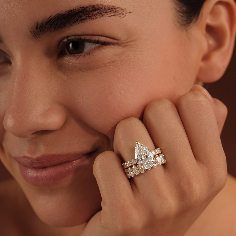 2.88 Ct Pear Solitaire Lab Diamond Bridal Ring Set