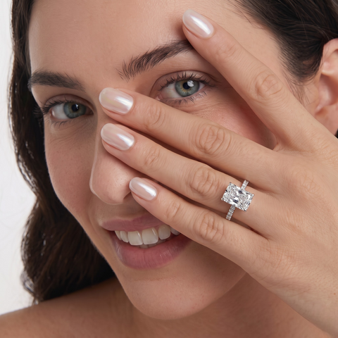 1.71 Ct Radiant Hidden Halo Accent Lab Diamond Ring