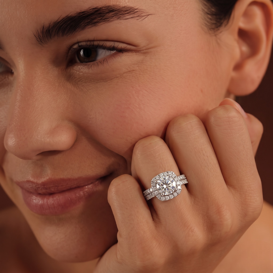 1.99 Ct Round Halo Accent Set Lab Diamond Ring