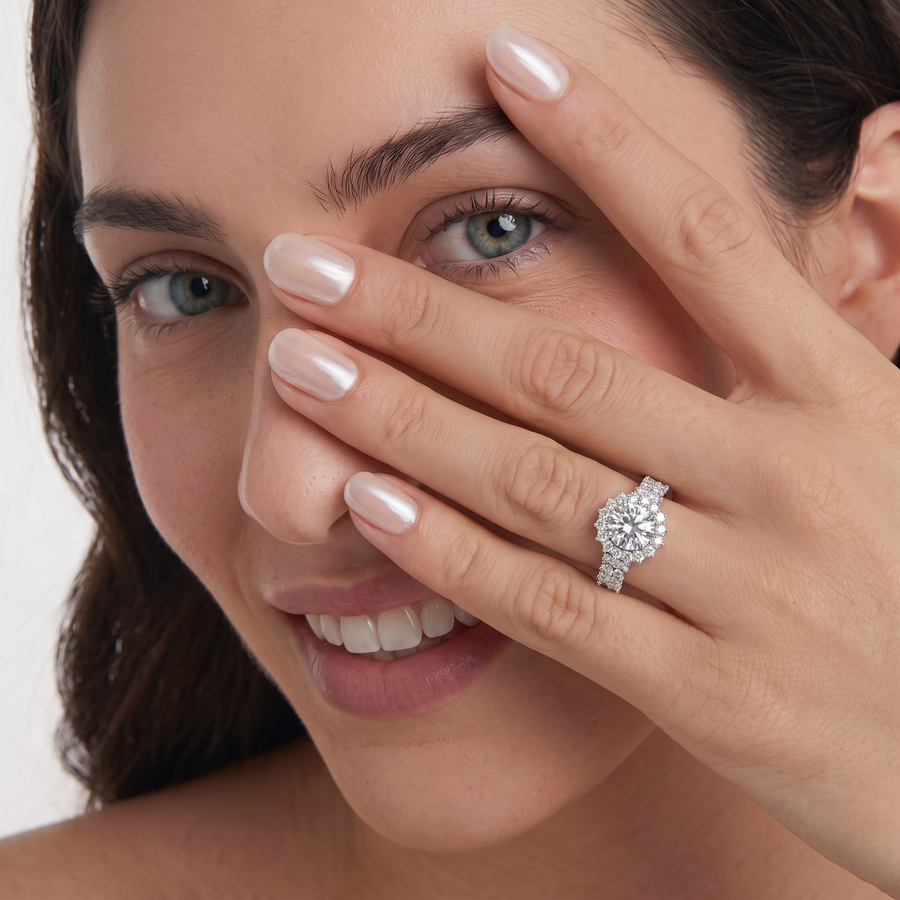 2.52 Ct Round Halo Set Lab Diamond Ring