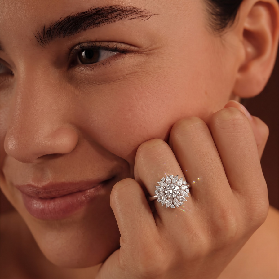 4.43 CT Round Lab Diamond Premium Floral Cluster Engagement Ring