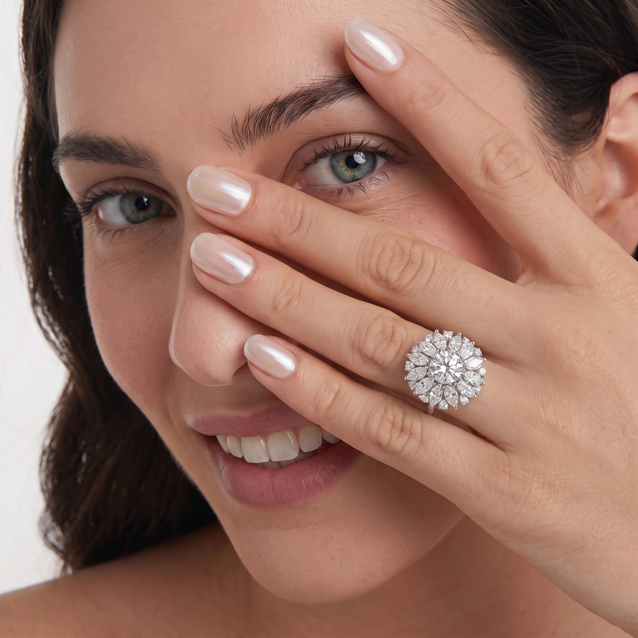4.43 CT Round Lab Diamond Premium Floral Cluster Engagement Ring