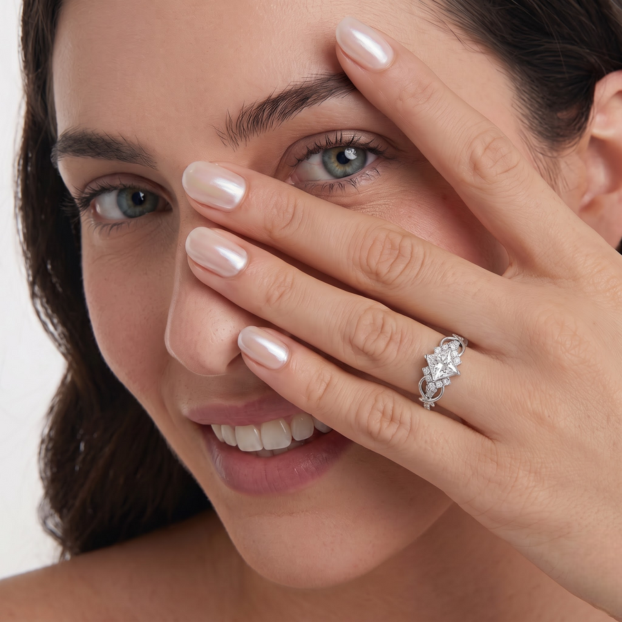 1.18 CT Princess Cut Swirl Band Lab-Grown Diamond Ring