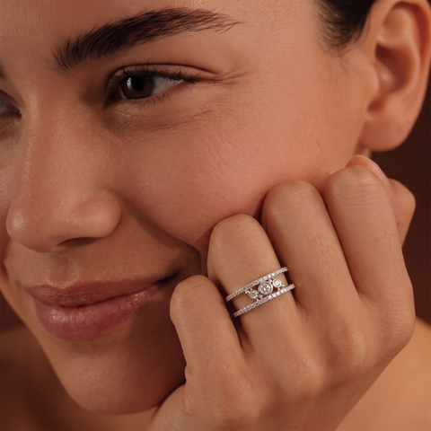 0.43 CT Dual Band Lab Diamond Ring with Bezel Center Stones