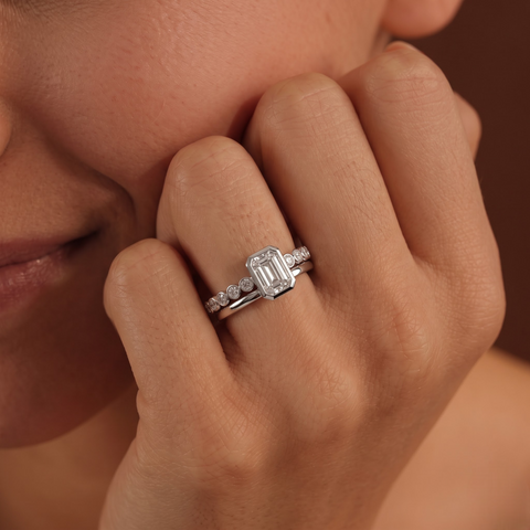 1.48 Ct Emerald Bezel Solitaire With Band Ring