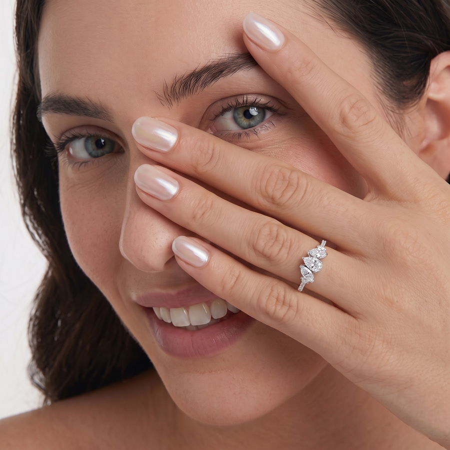 0.94 CT Pear Marquise Three Stone With Accent Ring