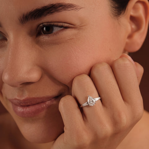 2.21 Ct Pear Three-Stone Pavé Lab Diamond Ring