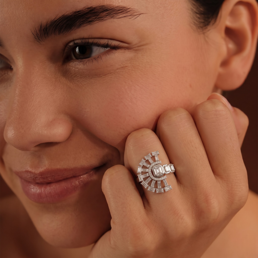 1.51 Ct Emerald Statement Lab Diamond Ring