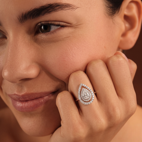 1.76 Ct Pear Double Halo Accent Lab Diamond Ring