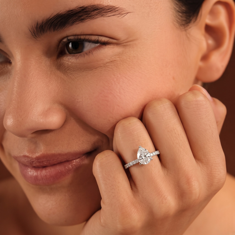1.87 CT Pear Pavé Solitaire Lab Diamond Ring