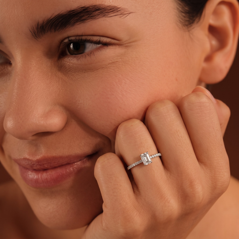 0.72 CT Emerald Hidden Halo Lab Ring